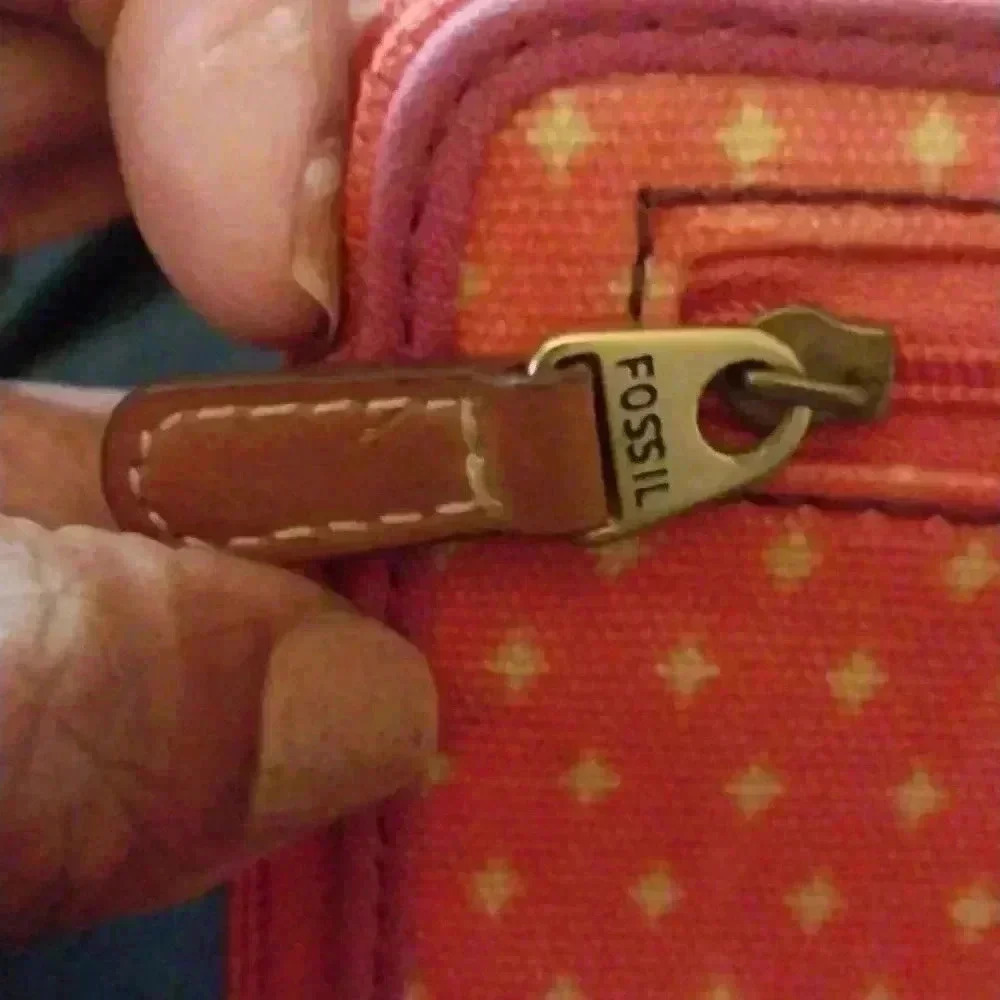 Fossil Women's Wallet Orange Coated Canvas Zip Ar… - image 4